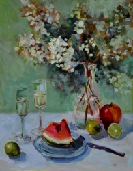 Hydrangeas, Fruit and Champagne *SOLD*